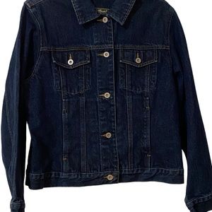 Eddie Bauer Denim Jean Jacket Womens SZ Medium Classic Dark Blue Button Up NWOT